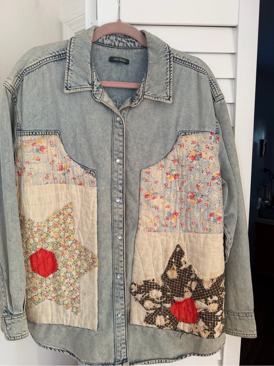 wild fable Jackets & Blazers - Vintage quilt appliqué on wild fable light wash denim shirt/jacket